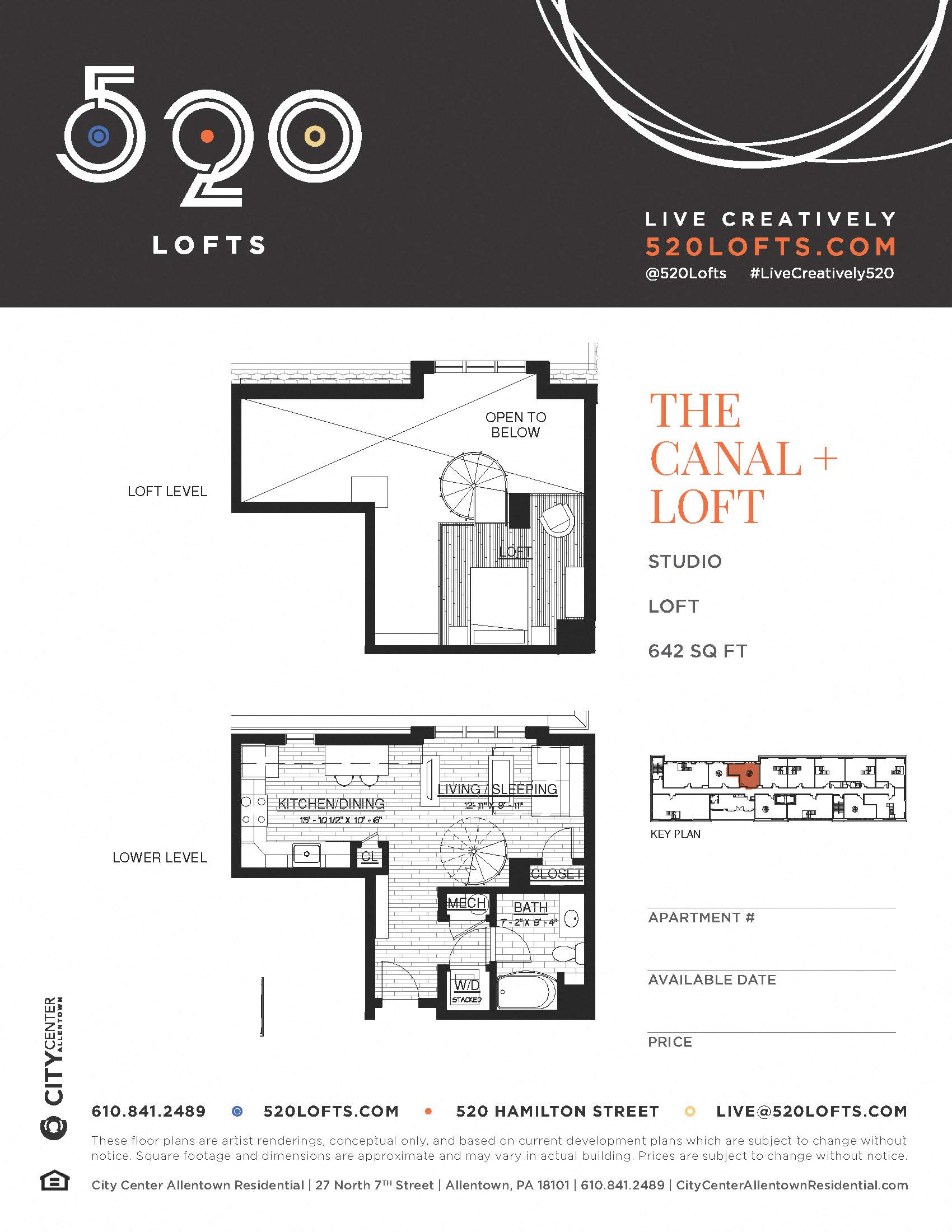 Floor plan for studio, 1 bath, 642 sqft